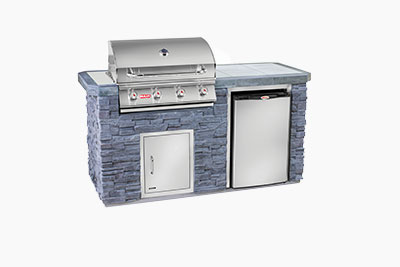 Siesta Key Florida Style Outdoor Kitchen: Grey Stone and Outdoor Grill, Fridge | The Recreational Warehouse Resort Collection